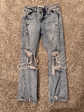 Light Blue Distressed Women's Ankle Jeans